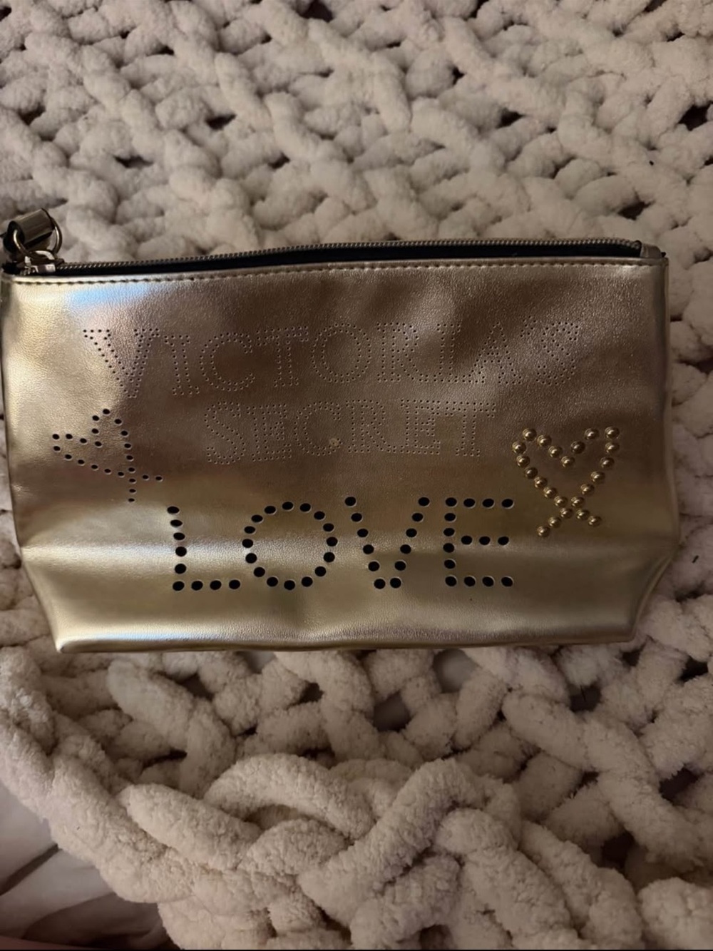 Victoria's Secret Metallic Gold 'LOVE' Makeup Pouch